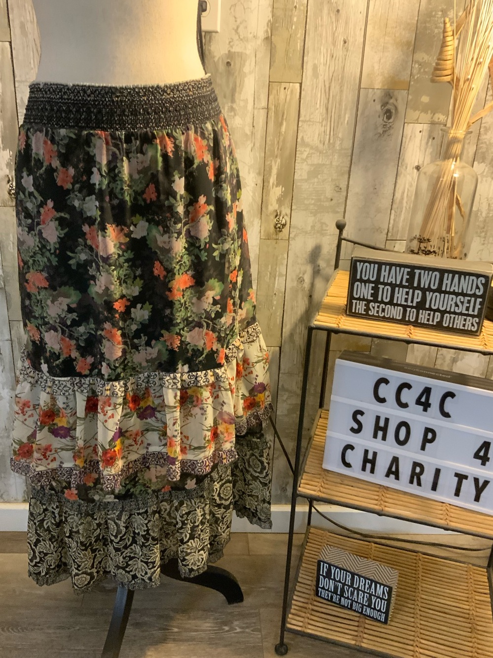 Alice + Olivia Black Multi Floral Tiered Maxi Skirt